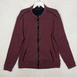 John Varvatos Full Zip Sweater Mens‎ Large Knit Red Crewneck Long Sleeve USA